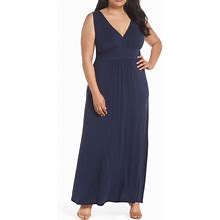 Loveappella Dresses | Loveappella Flattering Surplice Deep V-Neck Sleeveless A-Line Maxi Dress Nwt | Color: Black/Blue | Size: 3X