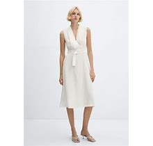 MANGO - Belt Linen Dress Off White - 6 - Women
