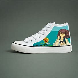Casual Anime Print High Top Canvas Shoes For Girls, Comfortable Lightweight Non-Slip Sneakers For All Seasons,White,User-Friendly,Temu