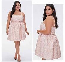 Forever 21 Plus Pink Rose Jacquard Embroidered Spaghetti Strap Dress
