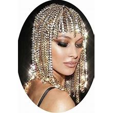 STONEFANS Rhinestone Cap Headpiece For Women Men Crystal Head Chain Cleopatra Gatsby Hip Hop Hair Accessories