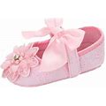 Baby Shoes Baby Girls Flat Bowknot Rubber Sole First Princess Dress Shoes Solid Color Flower Bow Shoes Baby Toddler Shoes(Color:Pink,Size:12)
