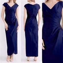 ALEX EVENINGS Embellished Cap Sleeve Gown Formal Evening Navy Blue Petite 6P