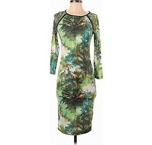 Philosophy Republic Clothing Casual Dress - Midi Crew Neck 3/4 Sleeves: Green Tropical Dresses - New - Women's Size X-Small