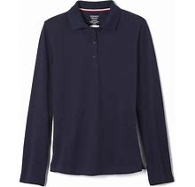 French Toast Little Girls Long Sleeve Stretch Pique Polo Shirt - Navy - Size Small
