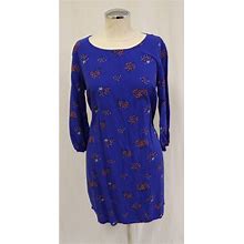 Old Navy Dresses | Old Navy Floral Blue Dress 3/4 Sleeves Short Dress Medium Zipper Back | Color: Blue | Size: M