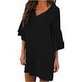 Women Clothing Women's Summer Casual Loose Large Sleeve V-Neck A-Line Skirt Clearance