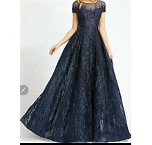 Mac Duggal Size 14 Embroidered Cap Sleeve Evening Blue Dress $798
