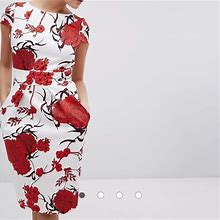 Asos Dresses | Asos Closet London Tie Back Short Sleeve Dress In Large Floral Print | Color: Red/White | Size: 6