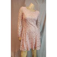 Xhilaration Pink Lace Over Pink Scoop Back Long Sleeve Dress Womens