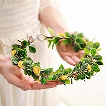 Zoestar Leaf Flower Crown Wedding Green Leaves Headband Bridal Floral Leaf Headpiece For Women (Yellow)