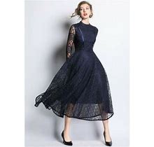 Women Temperament Lace Swing A-Line Dress Empire Waist Fashion Long
