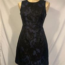 H&M Dresses | H&M Black Pattern Sheath Structured Dress Size 6 | Color: Black/Blue | Size: 6