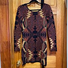 Free People Dresses | Free People Long-Sleeve V-Back Mini Sweater Dress | Color: Brown/Gold | Size: S