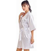 Towelsoft SATINR-SM-WH Satin Kimono White Short Robe For Women Small/