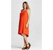 Liz Lange Maternity Dress Hot Orange Braided Straps Sleeveless XS Cotton Light