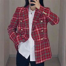 Autumn Fashion Women's Plaid Double Breasted Double Breasted Coat Women With Long Sleeves - Outerwear 210602