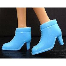 Barbie Doll Shoes Ankle Boots Faux Lace Up Baby Blue High Heel Fashion