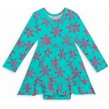 Posh Peanut Baby Girl's Queen Of Snowflakes Long Sleeve Ruffled Bodysuit Dress - Turquoise - Size Newborn