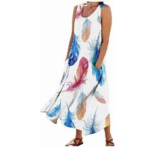 Dndkilg Summer Wedding Guest Dress Boho Flowy Dresses Plus Size Maxi Floral Tank Ankle Length Dresses Sleeveless Cotton Linen Plus Size Sundresses Wit