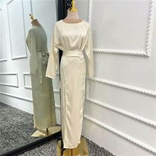 Abaya Satin Muslim Women Modest Maxi Dress Dubai Cocktail Party Kaftan