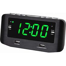HANNLOMAX HX-146CR Alarm Clock Radio, PLL FM Radio, Dual Alarm, 1.2" Green LED Display, Bluetooth, 1 USB Port For 2.4A Charging And 1 USB Port 1A