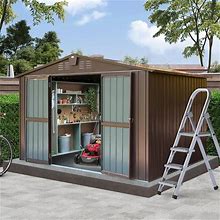 Domi Outdoor Storage Shed 10'X8', Metal Steel Utility Tool Shed Storage House With Lockable Double Door,Large Bike Shed Waterproof For Garden,Backyard