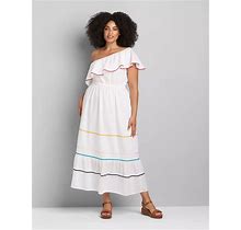 Plus Size One-Shoulder Ruffle-Hem Maxi Dress | Size: 28 | Color: White | Lane Bryant