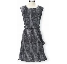 Mini Pleat Dress, Extended Shoulders, Tie Belt, Lettuce Edge Hem In Black/White Size 18W By Northstyle Catalog