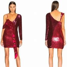 Retrofete Wendy Sequin Mini Dress Size Xs Burgundy Red Pink Ruffle V