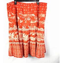 Susan Graver Printed Cotton Broomstick Tiered Skirt Qvc A231974 Orange