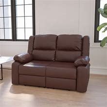 Flash Furniture Harmony Series Leathersoft Faux Leather Loveseat With 2 Built-In Recliners, Brown