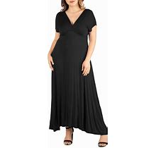 24Seven Comfort Apparel Plus Size Empire Waist V-Neck Maxi Dress - Black - Size 3X