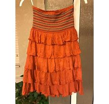 Forever 21 Strapless Top/Dress Women Orange Ruffle Layered Sz S