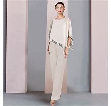 Two Piece Jumpsuit / Pantsuit Mother Of The Bride Dress Formal Wedding Guest Elegant Scoop Neck Floor Length Sequined Stretch Chiffon Half Sleeve With