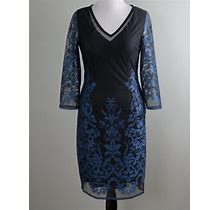 ETCETERA Carlisle $498 Mesh Embroidered V-Neck Lined Sheath Dress Size 2
