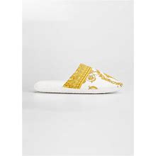 Versace Men's Barocco-Print Mule Slippers, White, Men's, Small, Loafers & Slip-Ons House Slippers