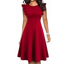Yathon Womens Vintage Ruffle Floral Flared A Line Swing Casual Cocktail Party Dresses M Yt001red, Yt001-Red, Medium