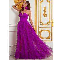 Regal Strapless Evening Gown With Flowing Mesh Overlay