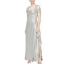 Alex Evenings Women's Long Glitter Mesh Cold Shoulder Dress (Petite