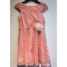 Cherokee Girls Peachy Pink Dress With Sequins. Size M