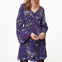 Ann Taylor LOFT Women's Frosted Branch Bell Sleeve Dress - Women | Color: Purple | Size: XS