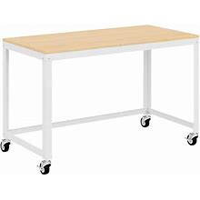 Hirsh Industries 47 1/2" White / Maple Mobile Metal Desk With Laminate Top