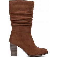 Women's New York And Company Amena Mid Calf Heeled Boot In Brown Size 8