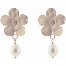 Fronay Collection Rose Gold Hammered Flower & Rice Pearl Earrings - Rose Gold