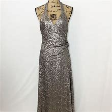 Dress The Population Dresses | Dress The Population Sequin Halter Wrap Gown | Color: Gray/Silver | Size: L