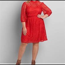 Lane Bryant Dresses | Red Lace Fit And Flare Dress | Color: Red | Size: 16