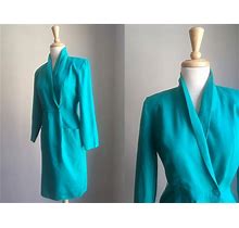 Vintage 80S Suit Dress - Knee Length - Green Cotton - Waist 28 - Secretary - Small