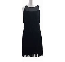 White House Black Market Black Fringe Tiered Dress Womens Xs