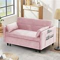 Pink Convertible Sofa Bed Seater Sofa Sleeper With Pull-Out Bed Velvet Futon Couch With Adjustable Backrest And Side Pocket Modern Loveseat For Living